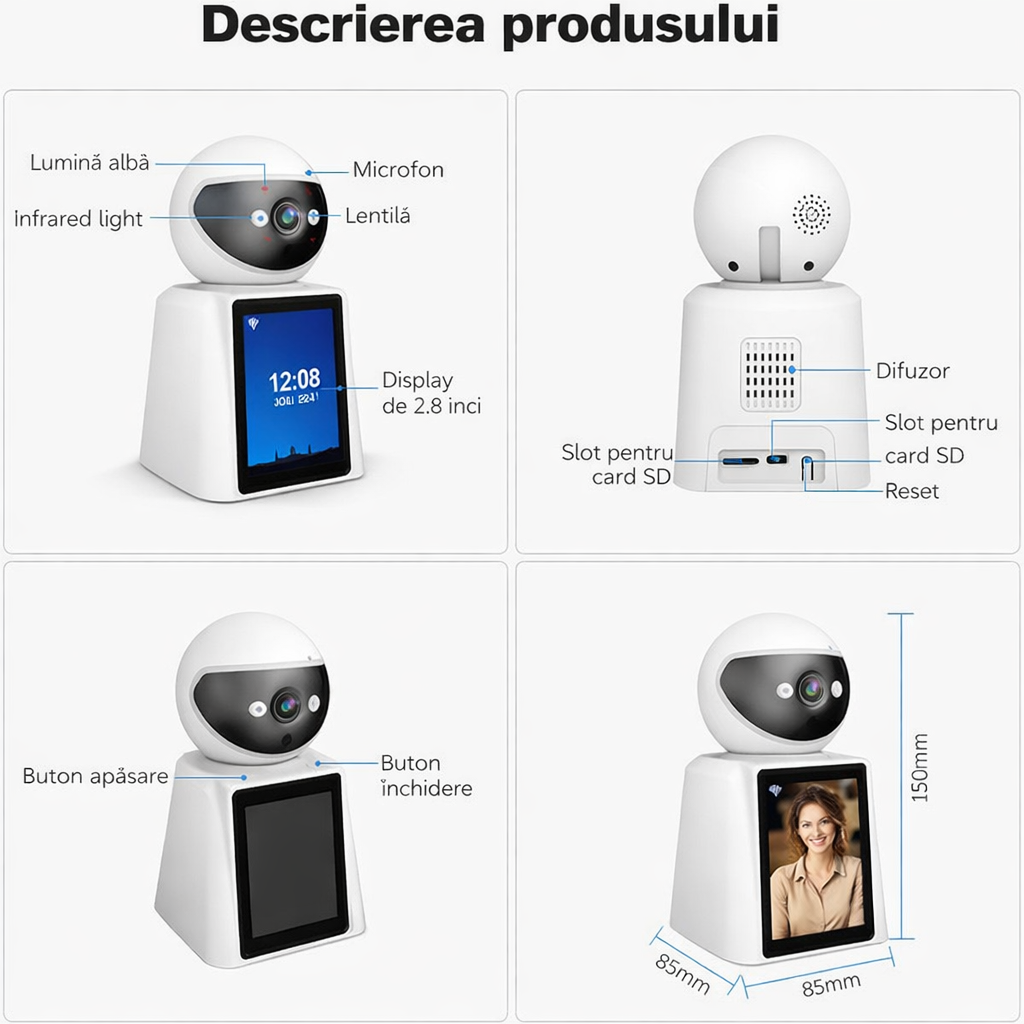 Cameră Supraveghere 4MP Ecran 2.8 Inch Apel Video Rotație 360
