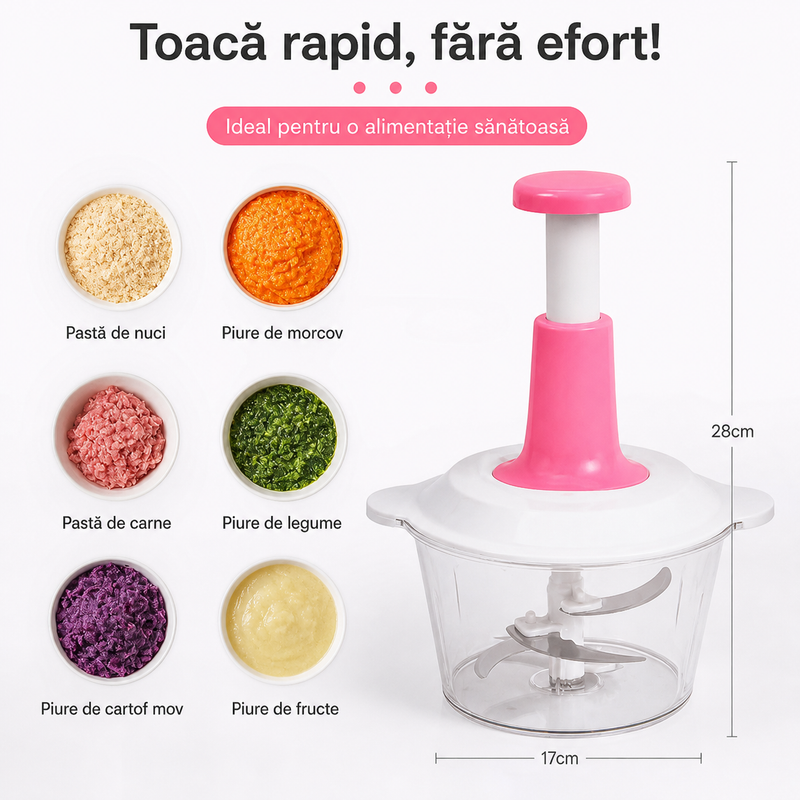 Tocator Manual Multifuncțional 2L, Chopper Legume, Fructe, Nuci, Carne, Lame Inox-3