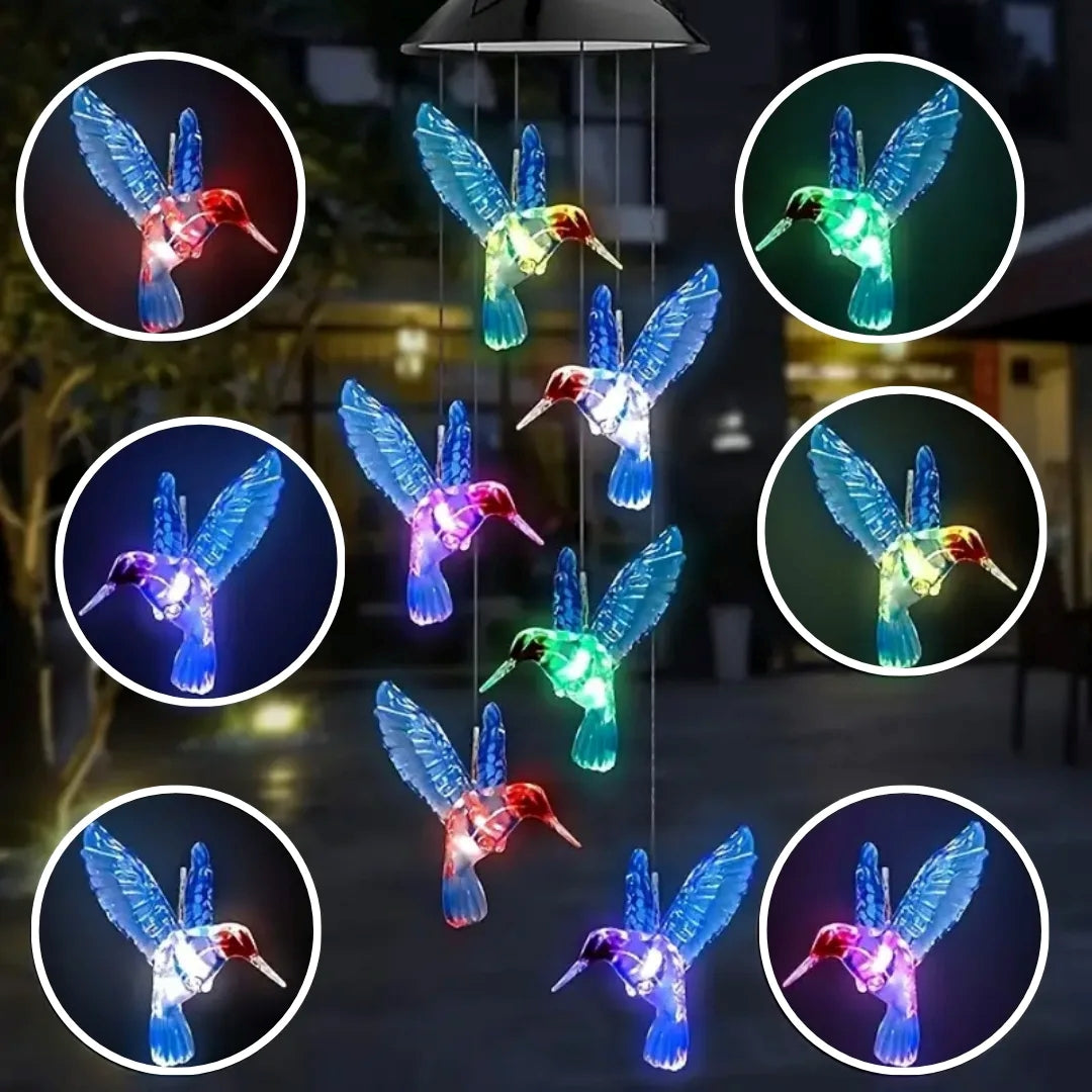 Clopoței Vânt Solari 6 Colibri LED Multicolor Grădină Exterior IP55