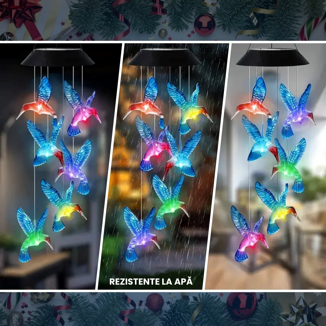 Clopoței Vânt Solari 6 Colibri LED Multicolor Grădină Exterior IP55-2