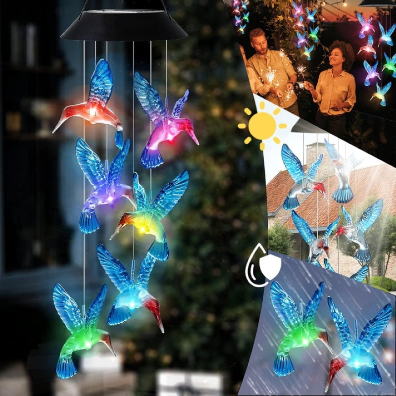 Clopoței Vânt Solari 6 Colibri LED Multicolor Grădină Exterior IP55-5