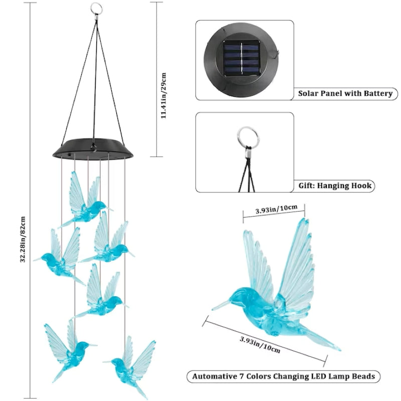 Clopoței Vânt Solari 6 Colibri LED Multicolor Grădină Exterior IP55-4