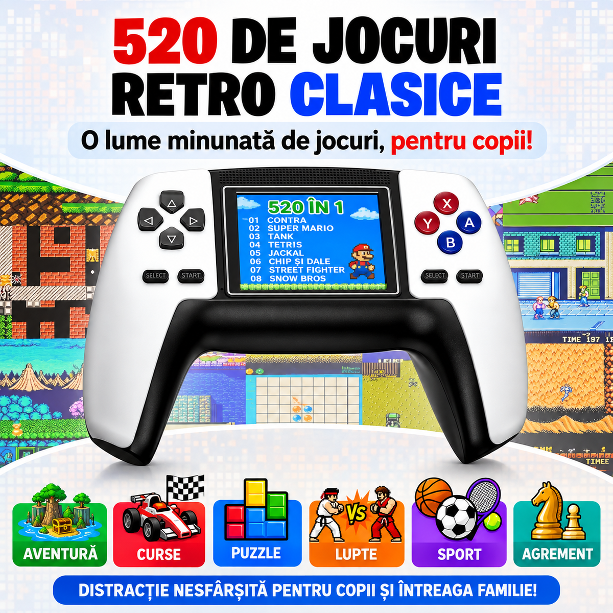 Consolă Portabilă Jocuri Video P5 520 Jocuri Retro Ieșire AV Alb-2