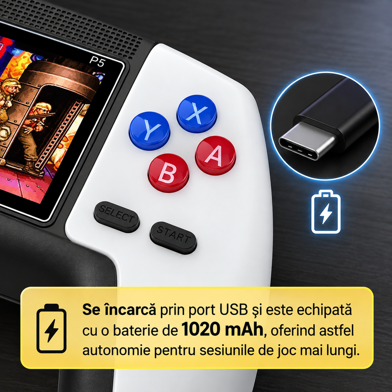 Consolă Portabilă Jocuri Video P5 520 Jocuri Retro Ieșire AV Alb-4