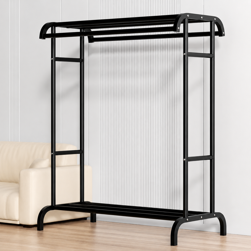 Suport haine dublu metalic cu rafturi și suport pantofi, 50KG greutate maxima, 150x110x50cm-6