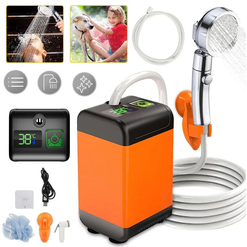 Duș Portabil Electric cu Acumulator 6000 mAh, Afișaj LED și 3 Moduri de Pulverizare, pentru Camping și Călătorii-1