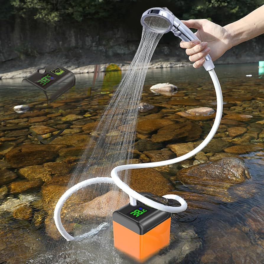 Duș Portabil Electric cu Acumulator 6000 mAh, Afișaj LED și 3 Moduri de Pulverizare, pentru Camping și Călătorii-4
