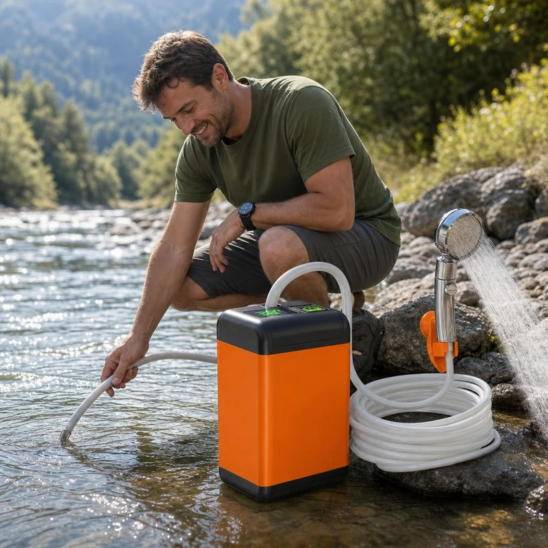 Duș Portabil Electric cu Acumulator 6000 mAh, Afișaj LED și 3 Moduri de Pulverizare, pentru Camping și Călătorii-3