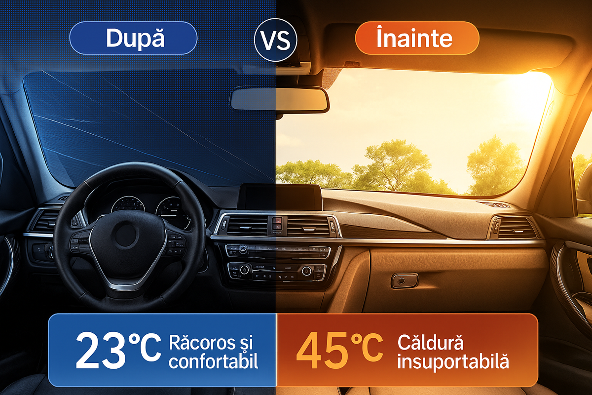 Parasolar Auto Tip Umbrela Pliabil 130x75 cm cu Protectie UV