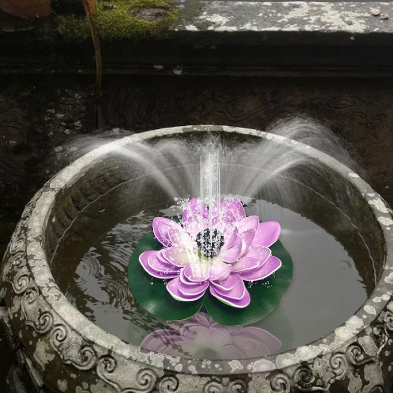 Fântână Arteziană Solară Lotus 18cm Pompă Plutitoare Iaz Mov-2