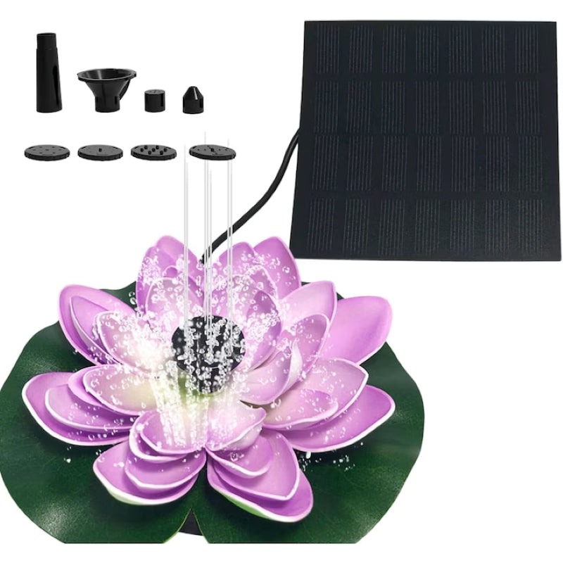 Fântână Arteziană Solară Lotus 18cm Pompă Plutitoare Iaz Mov