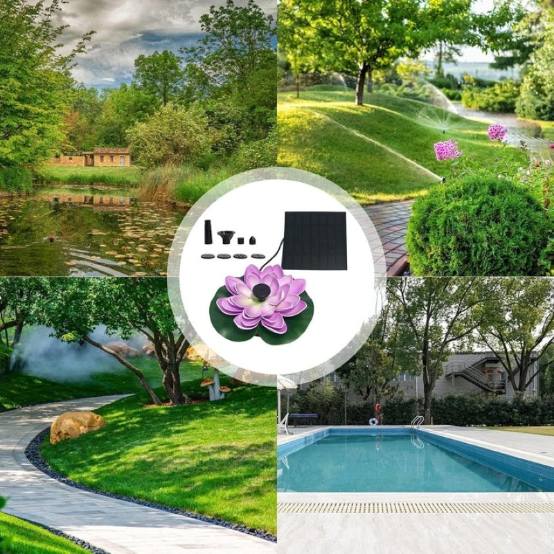 Fântână Arteziană Solară Lotus 18cm Pompă Plutitoare Iaz Mov-6