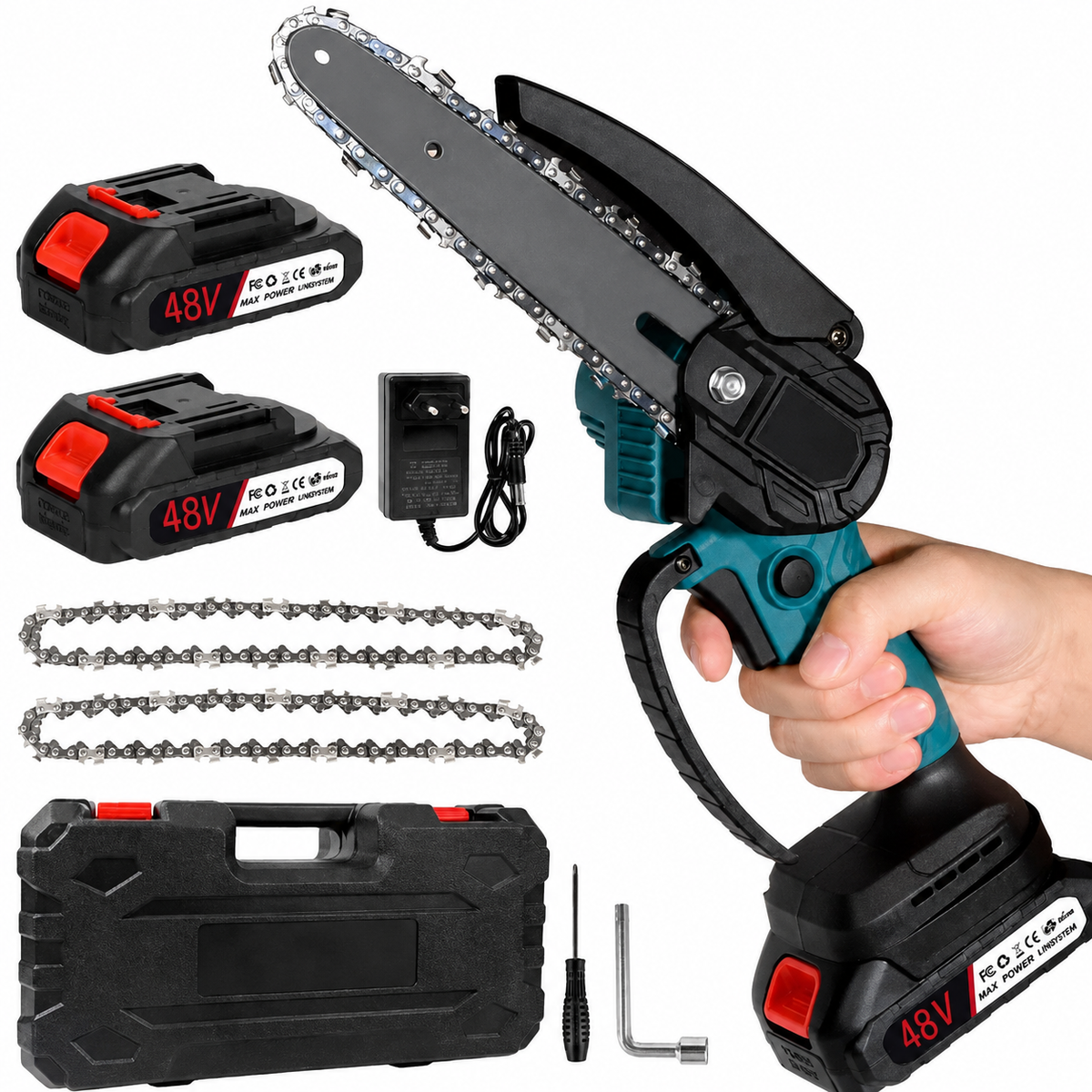 Mini Fierastrau Electric 48V cu Lant 6 inch si 2 Acumulatori-1