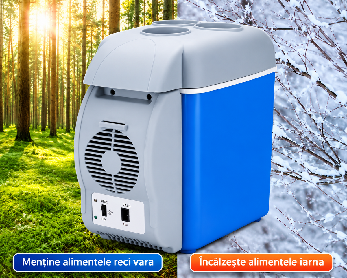 Frigider Auto Portabil 7.5L Răcire Încălzire 12V Alb Albastru
