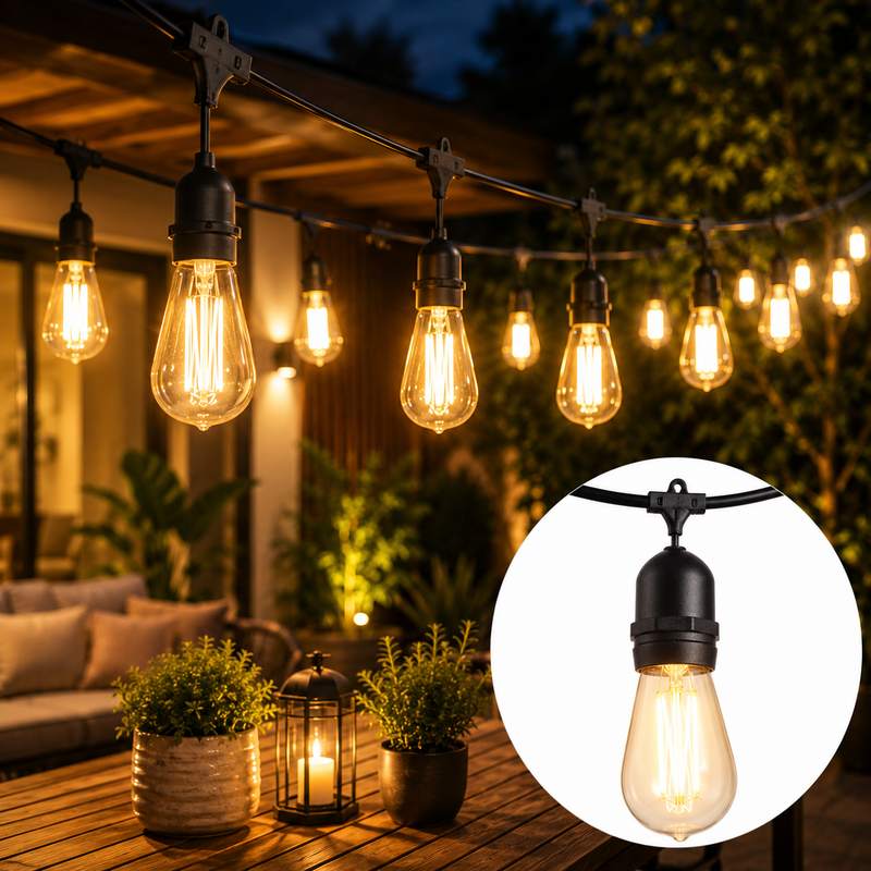 Ghirlandă Luminoasă 10 m cu 10 Becuri E27, Interconectabilă, Protecție IP65, Lumină Caldă-1