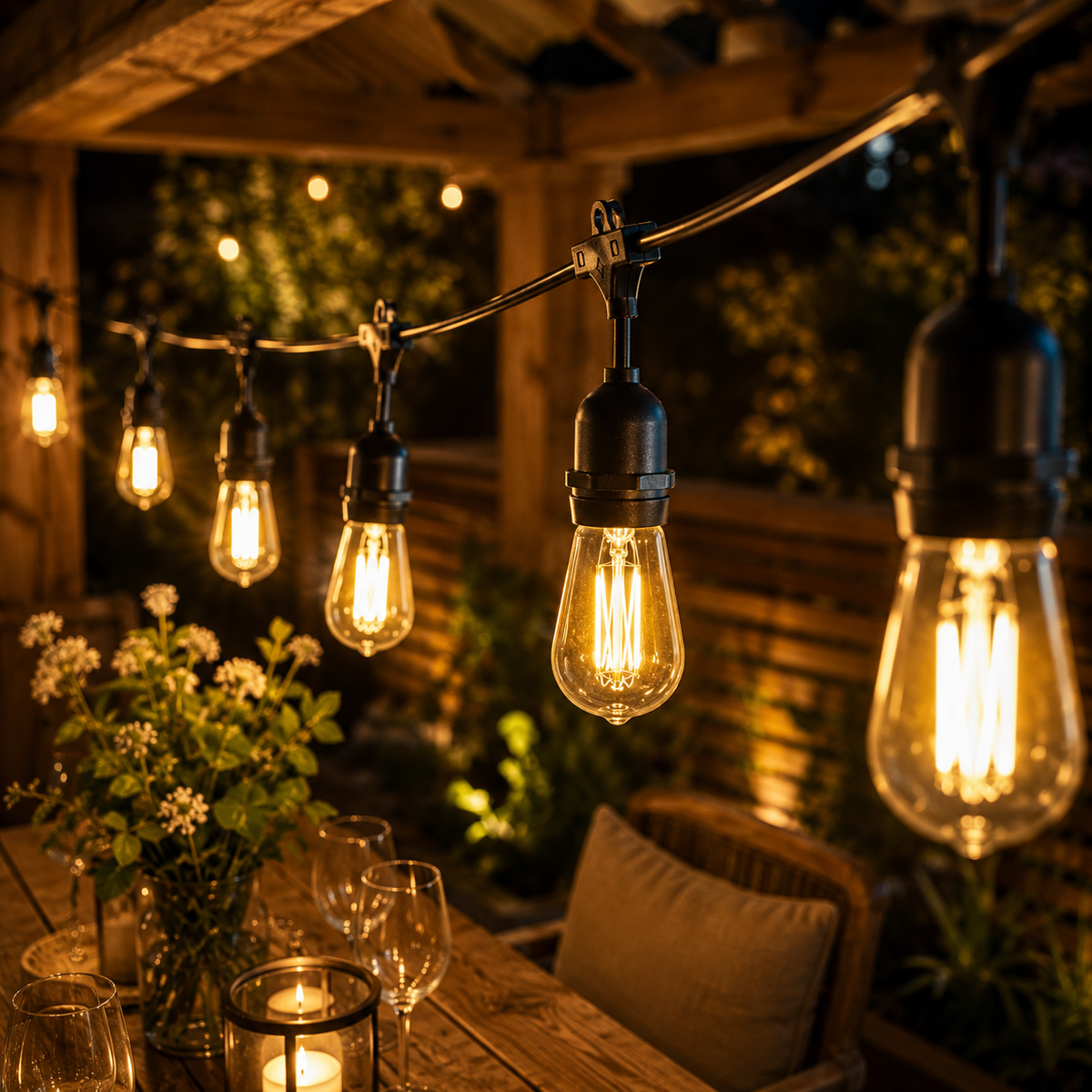Ghirlandă Luminoasă 10 m cu 10 Becuri E27, Interconectabilă, Protecție IP65, Lumină Caldă-3