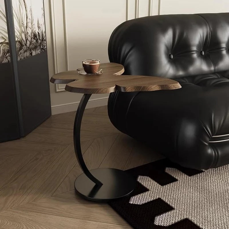 Măsuță decorativă în formă de fluture, blat aspect lemn și picior metalic, maro-negru-5