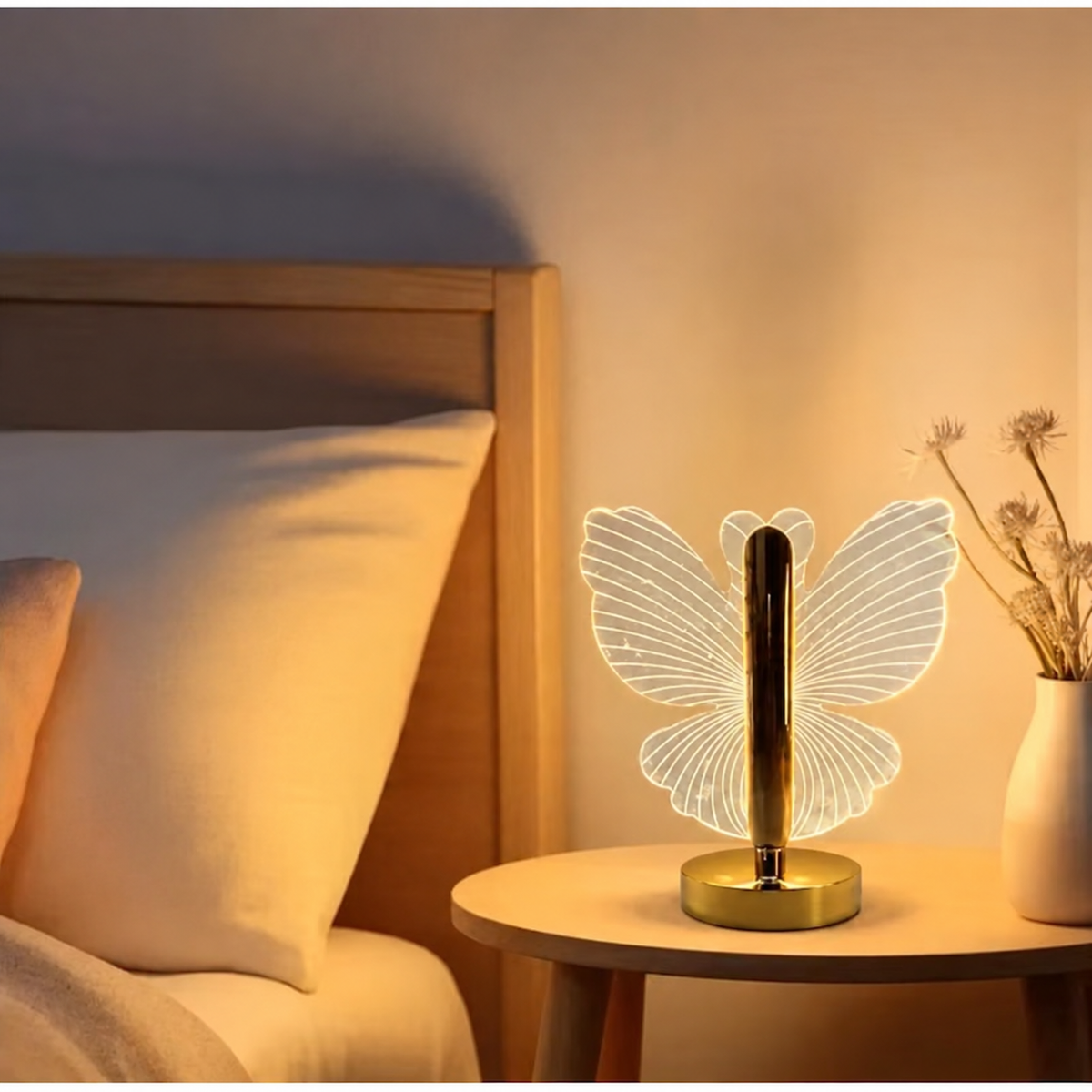 Lampă LED Cristal Formă Fluture 3 Moduri Lumină Control Touch USB-3