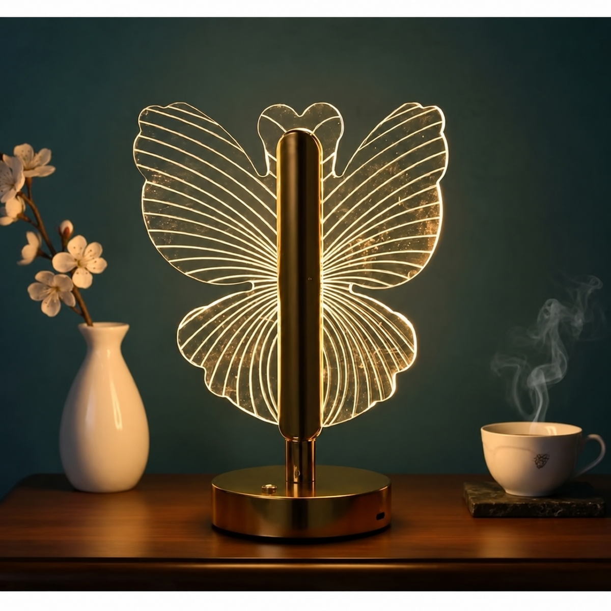 Lampă LED Cristal Formă Fluture 3 Moduri Lumină Control Touch USB-5