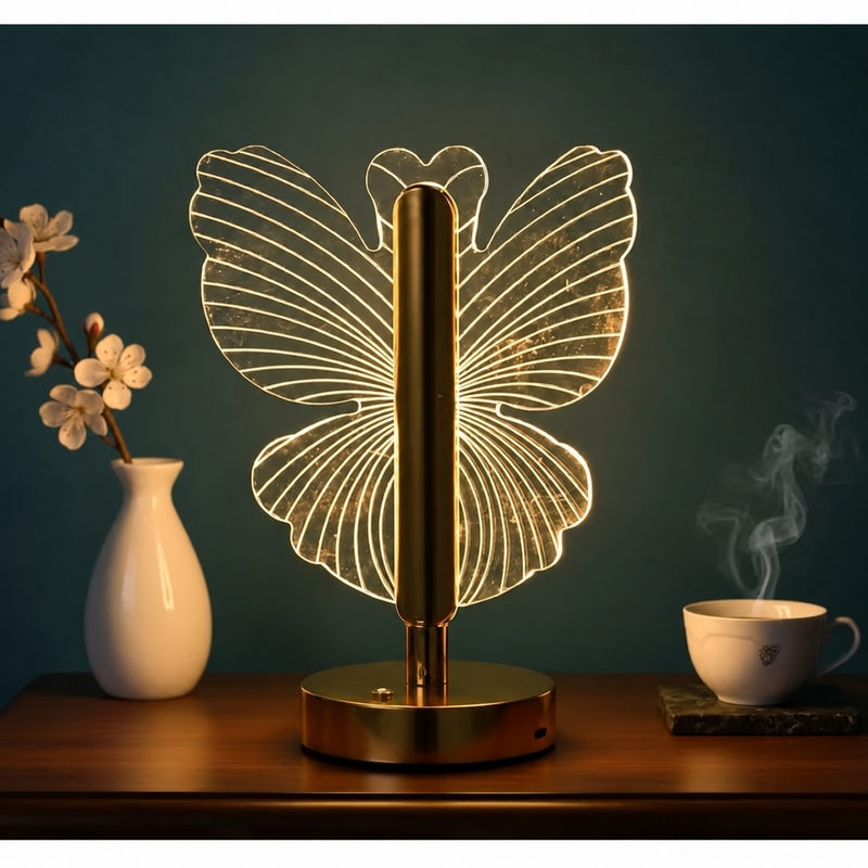 Lampă LED Cristal Formă Fluture 3 Moduri Lumină Control Touch USB-5