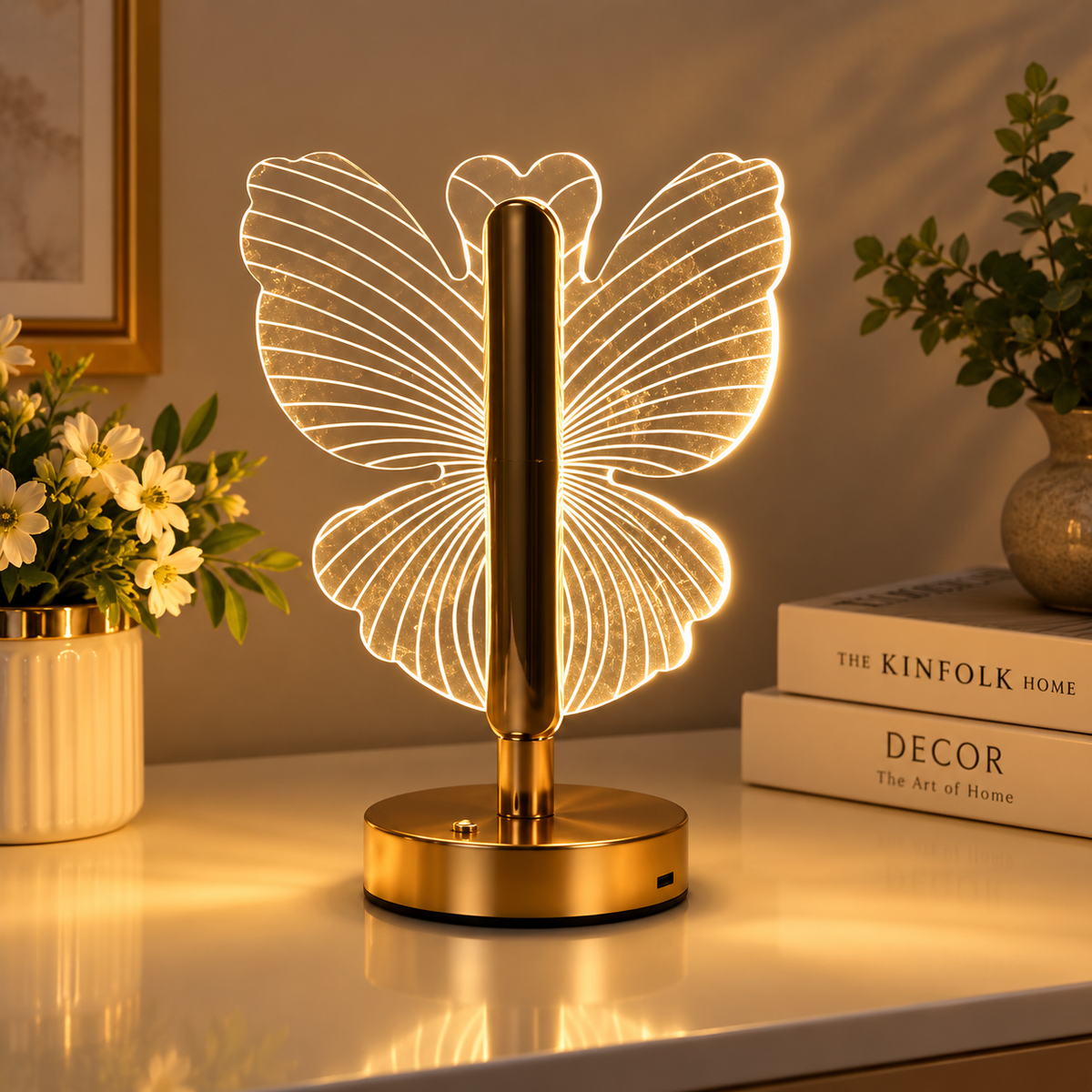 Lampă LED Cristal Formă Fluture 3 Moduri Lumină Control Touch USB-1