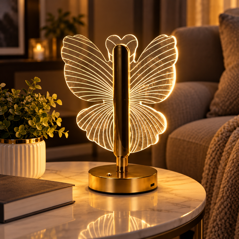 Lampă LED Cristal Formă Fluture 3 Moduri Lumină Control Touch USB-7