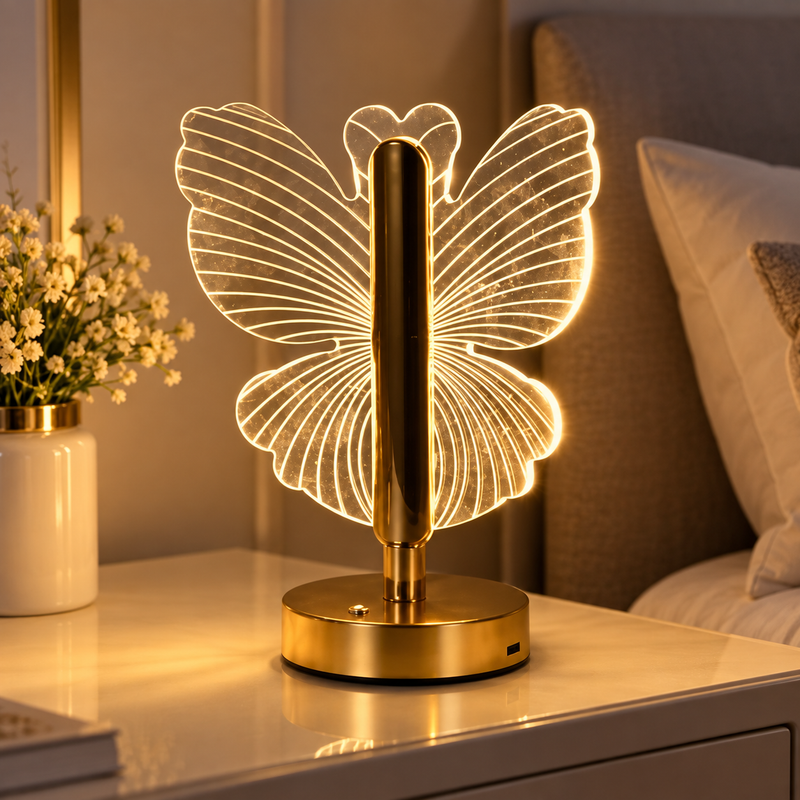 Lampă LED Cristal Formă Fluture 3 Moduri Lumină Control Touch USB-8