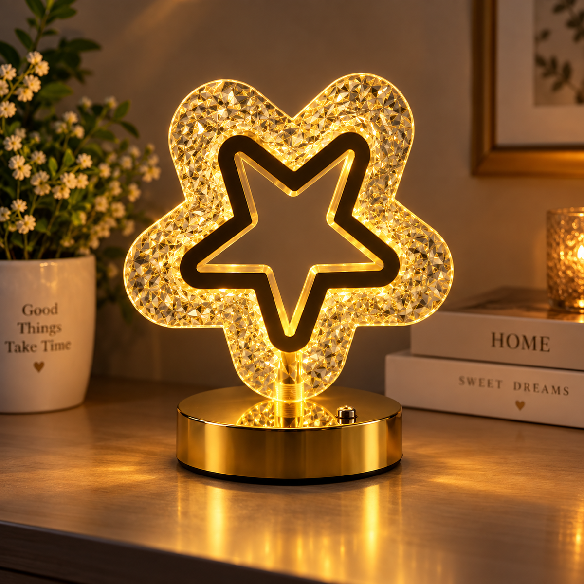 Lampă LED Cristal Formă Stea 3 Moduri Lumină Control Touch USB