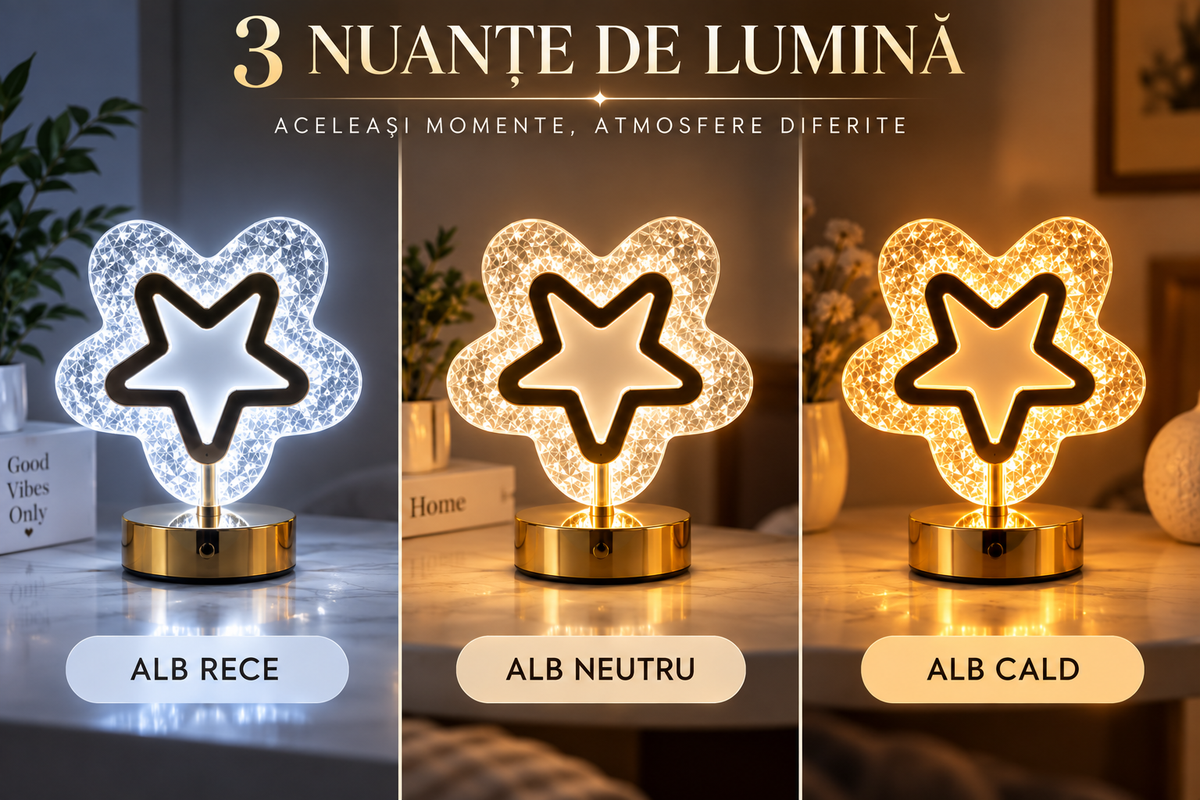 Lampă LED Cristal Formă Stea 3 Moduri Lumină Control Touch USB-2