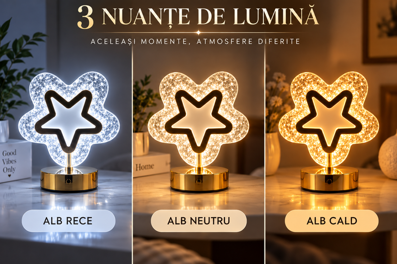 Lampă LED Cristal Formă Stea 3 Moduri Lumină Control Touch USB-2