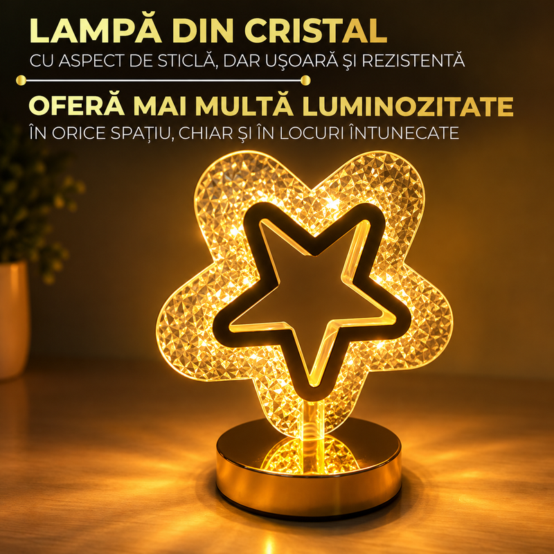 Lampă LED Cristal Formă Stea 3 Moduri Lumină Control Touch USB-5