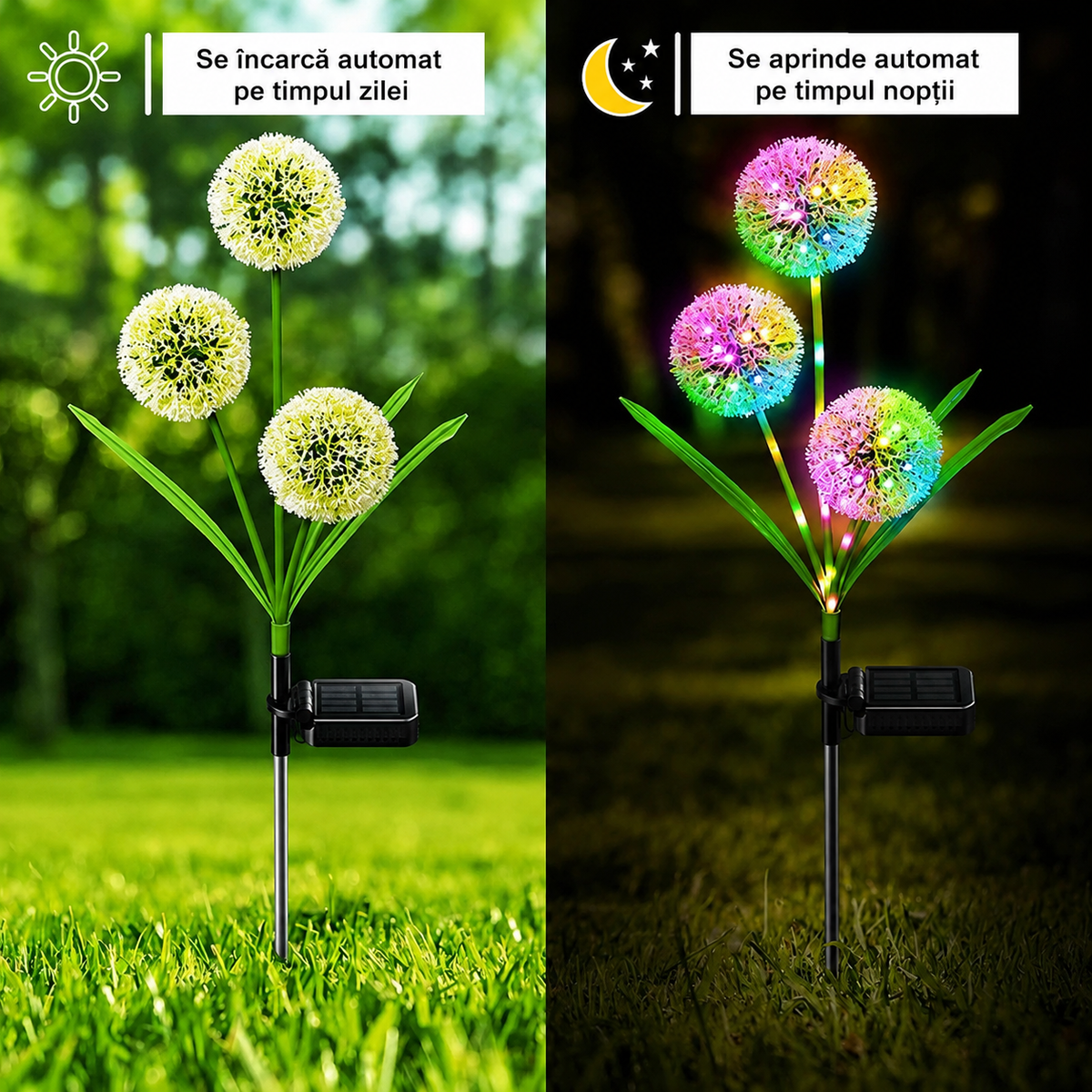 Set 2 Lămpi Solare Decorative în Formă de Floare 70cm Multicolor