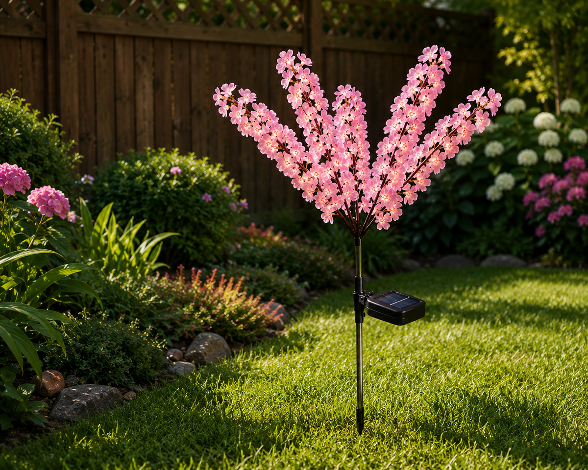 Set 2 Lămpi Solare Decorative Floare de Cireș 70cm Roz-5