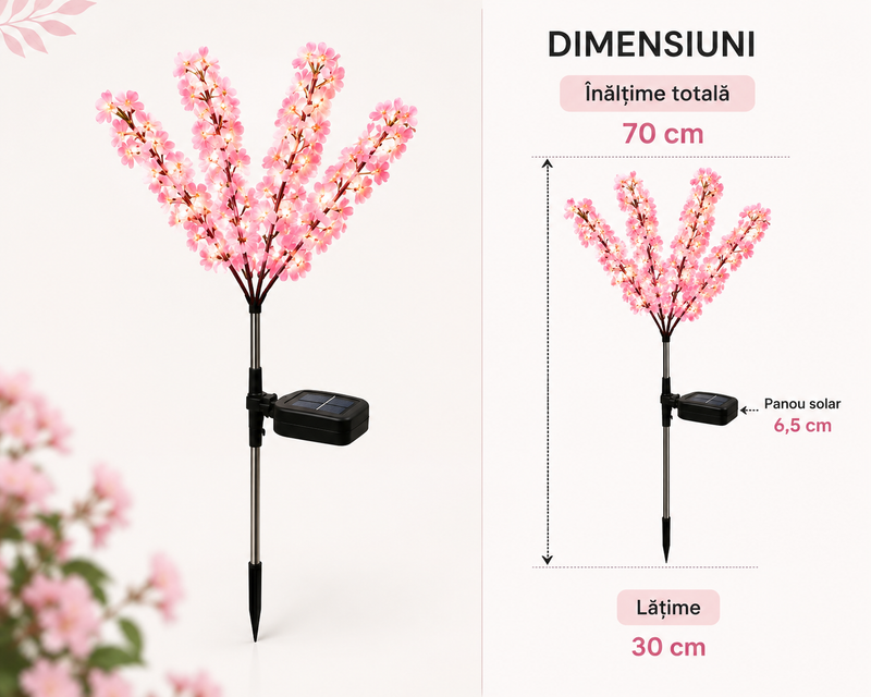 Set 2 Lămpi Solare Decorative Floare de Cireș 70cm Roz-2
