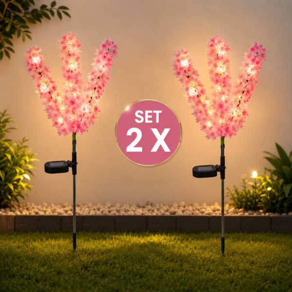 Set 2 Lămpi Solare Decorative Floare de Cireș 70cm Roz-1