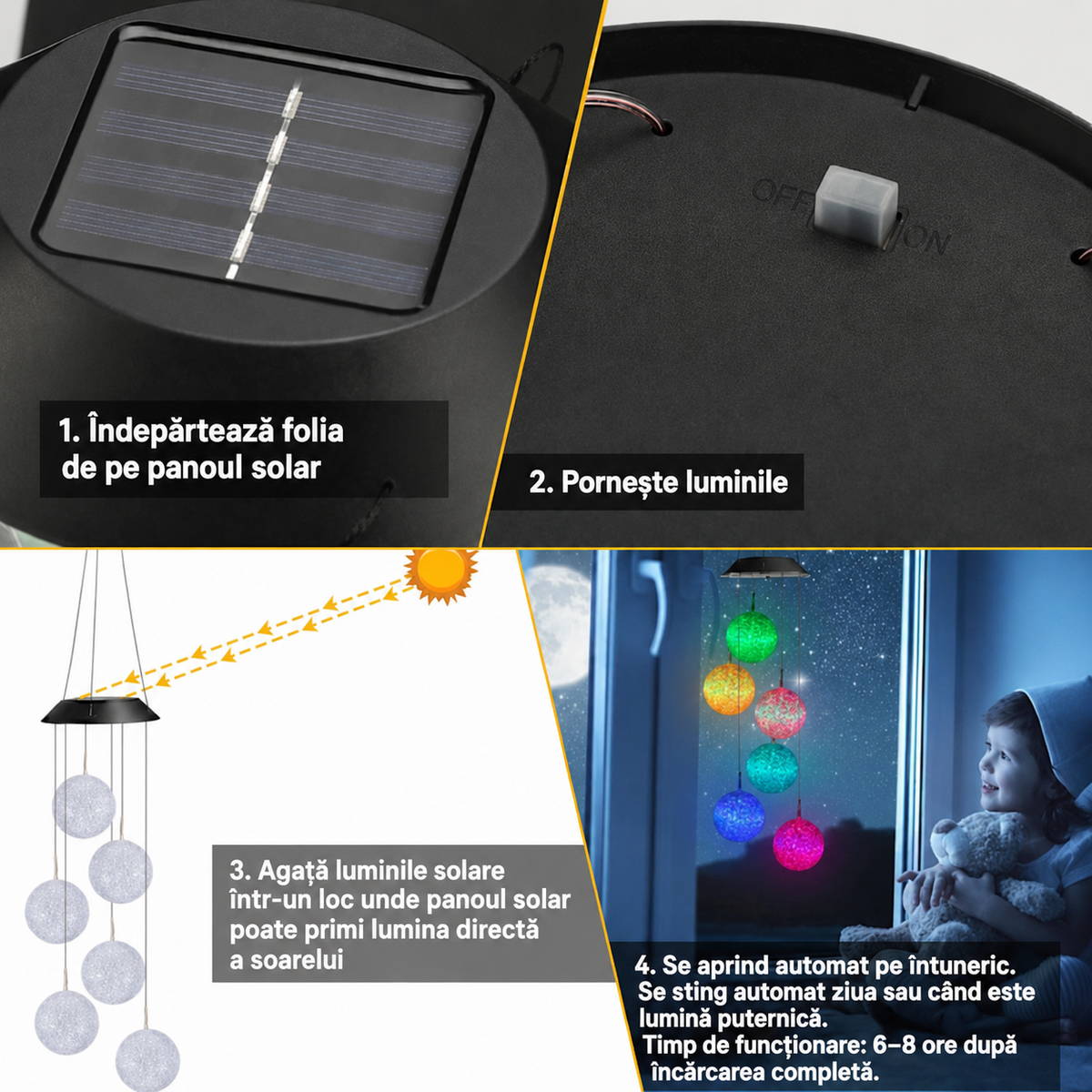 Lampă Solară Clopoței de Vânt 6 Globuri LED RGB 55 cm Impermeabilă