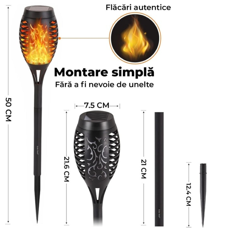 Set 10 Lămpi Solare Exterior Tip Torță Efect Flacără Senzor Lumină Negru-4