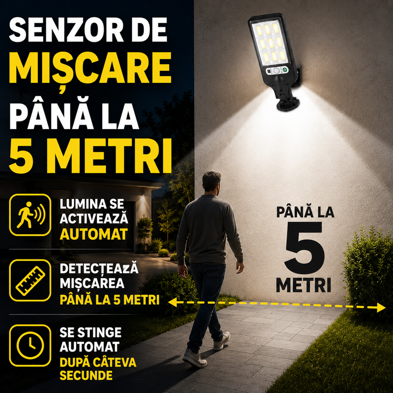 Set 4 lămpi solare LED COB pentru exterior cu senzor de mișcare, telecomandă, 3 moduri de iluminare-6