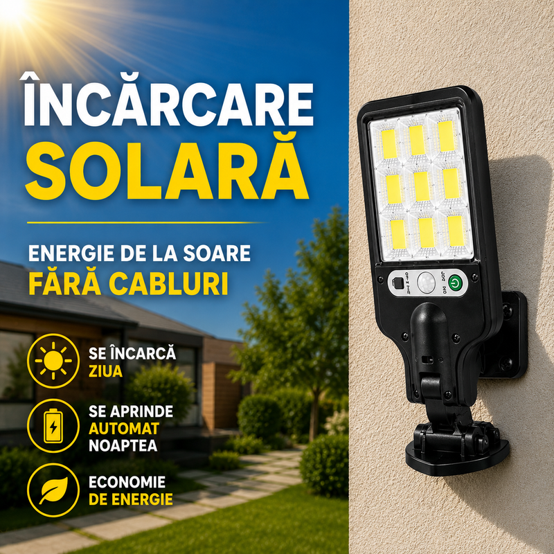 Set 4 lămpi solare LED COB pentru exterior cu senzor de mișcare, telecomandă, 3 moduri de iluminare-3