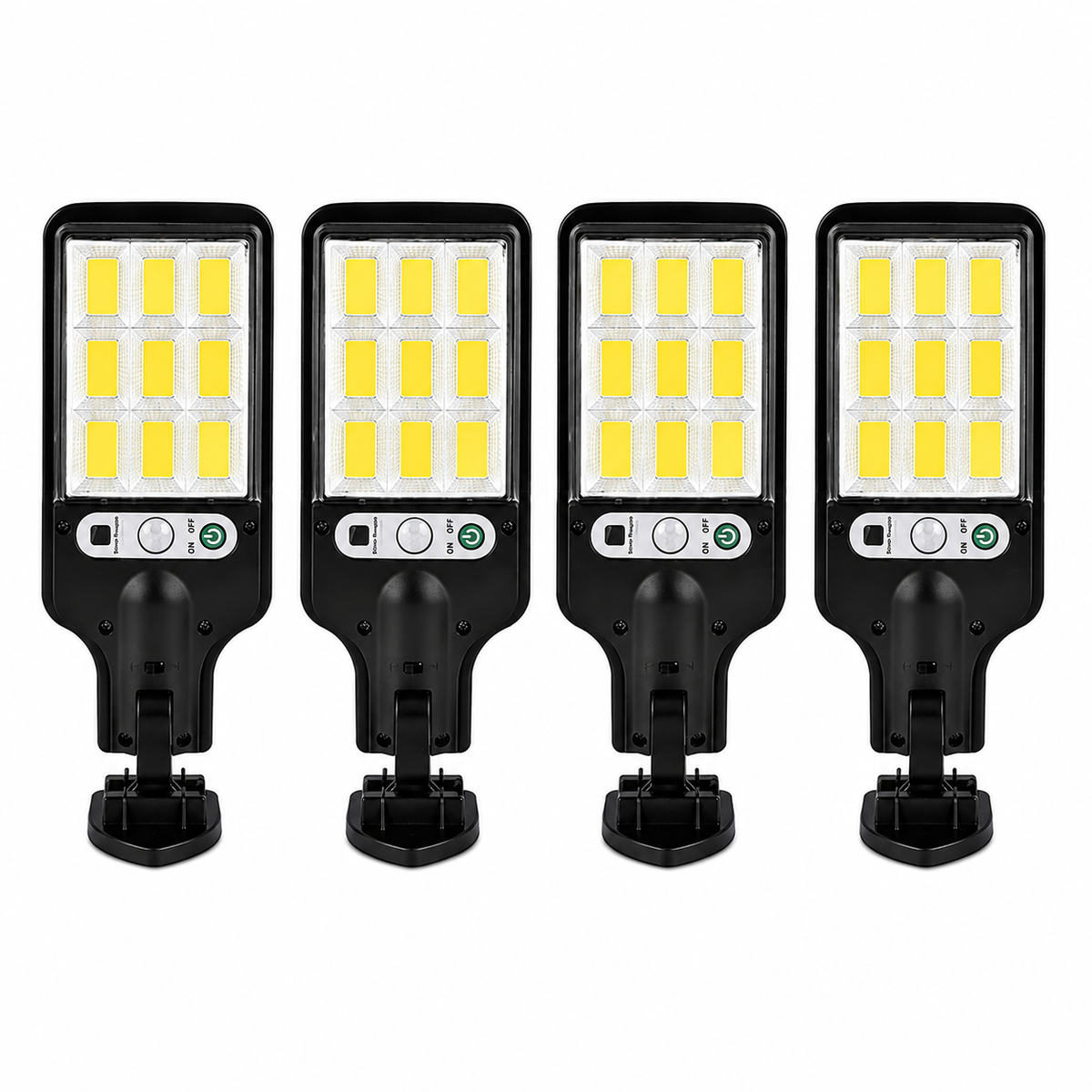 Set 4 lămpi solare LED COB pentru exterior cu senzor de mișcare, telecomandă, 3 moduri de iluminare
