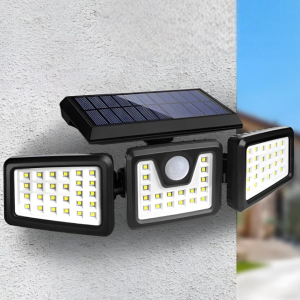 Lampă Solară de Exterior 72 LED cu Senzor de Mișcare, 3 Capete Reglabile, IP67-4