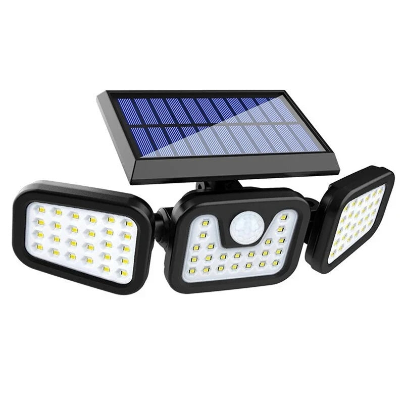 Lampă Solară de Exterior 72 LED cu Senzor de Mișcare, 3 Capete Reglabile, IP67