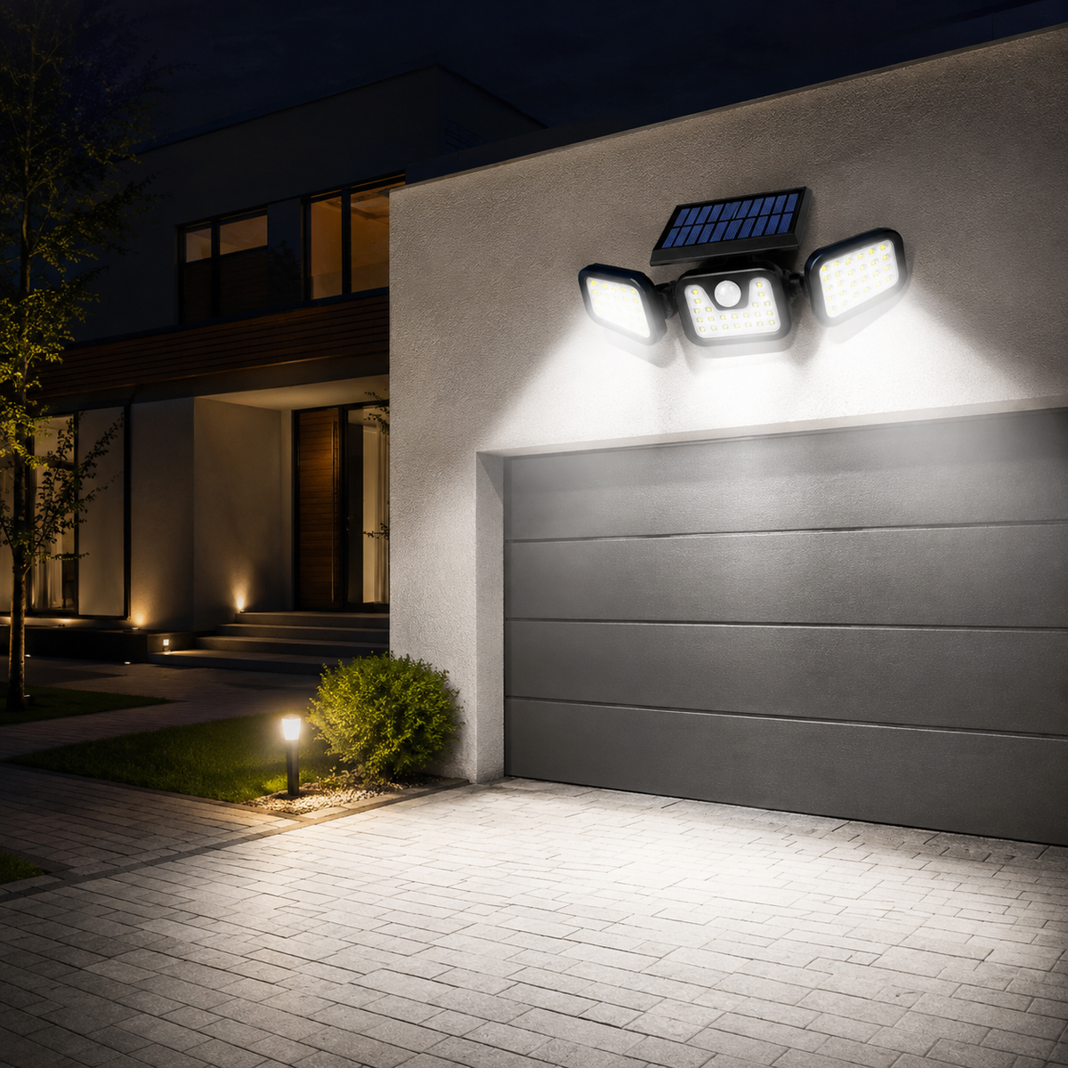 Lampă Solară de Exterior 72 LED cu Senzor de Mișcare, 3 Capete Reglabile, IP67-6