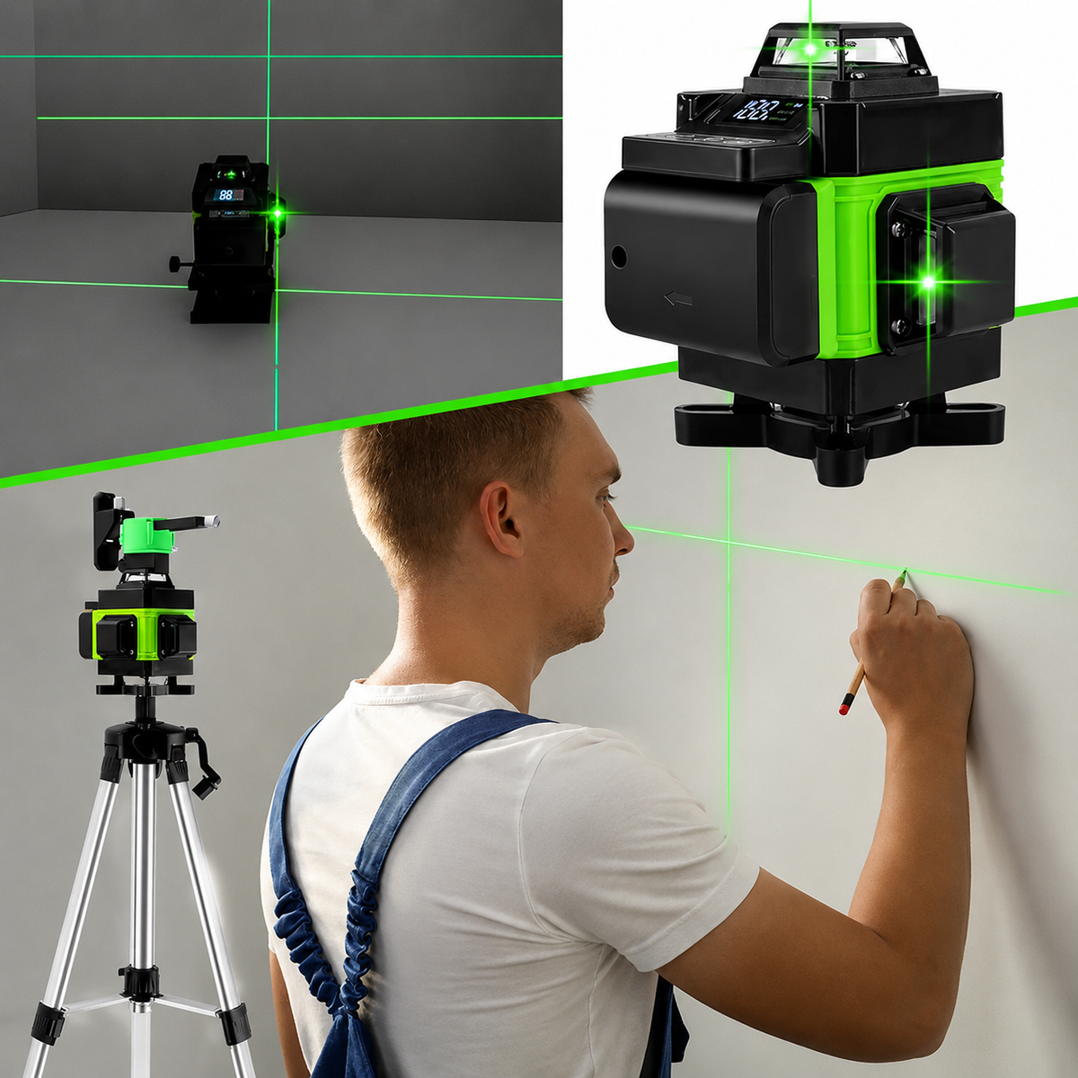 Nivelă Laser 4D cu 16 Linii, Lumină Verde, Autonivelare, Telecomandă și Trepied de 150 cm Inclus-5