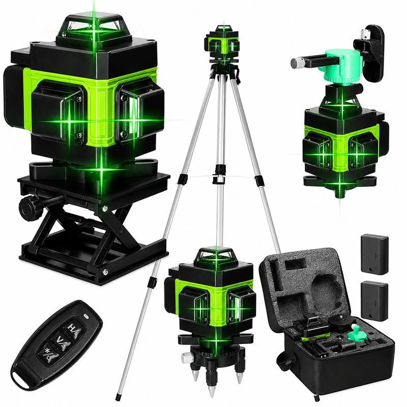 Nivelă Laser 4D cu 16 Linii, Lumină Verde, Autonivelare, Telecomandă și Trepied de 150 cm Inclus-7