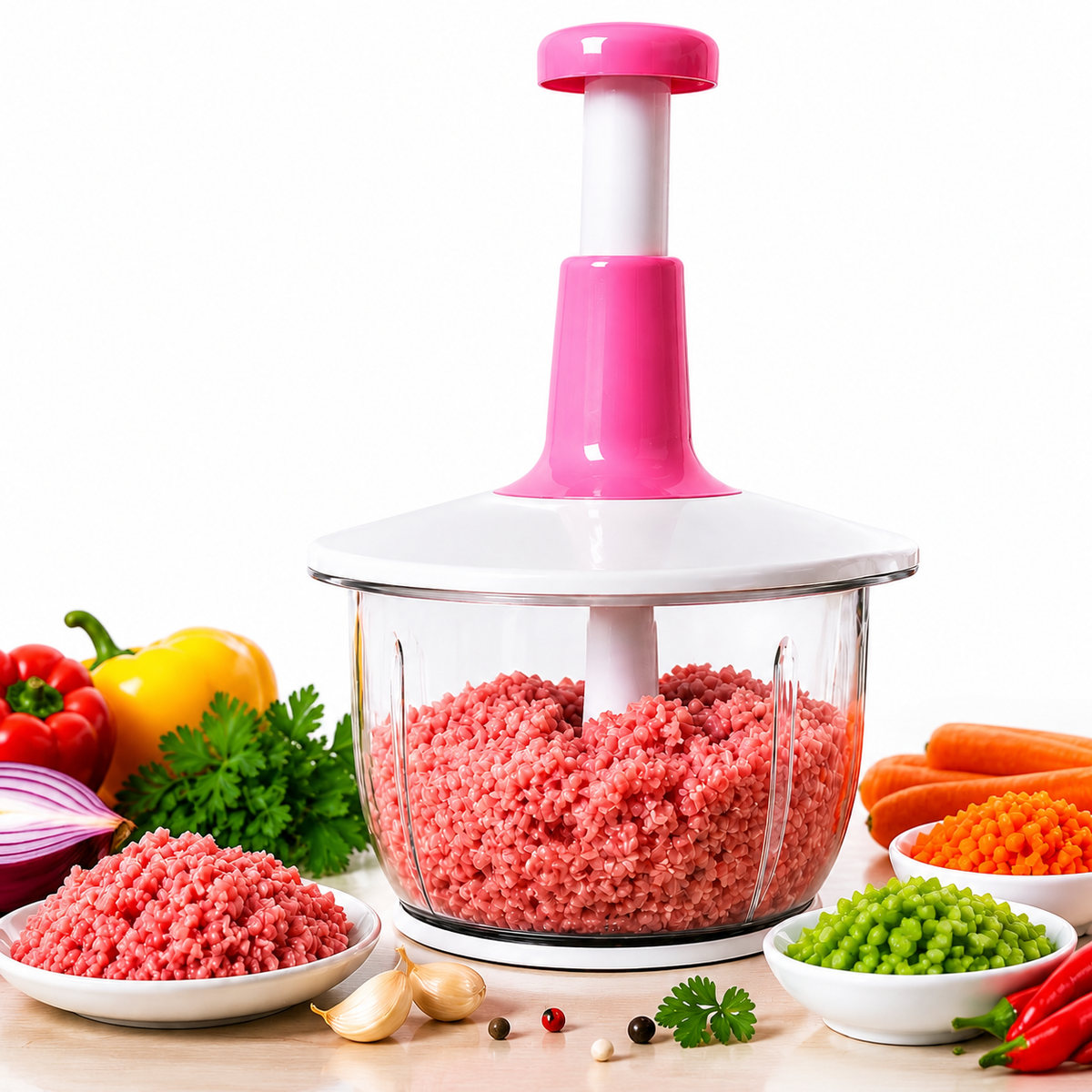 Tocator Manual Multifuncțional 2L, Chopper Legume, Fructe, Nuci, Carne, Lame Inox-1
