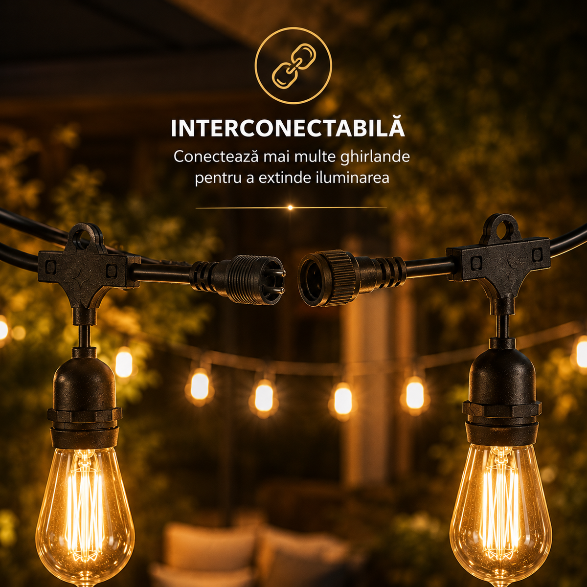 Ghirlandă Luminoasă 10 m cu 10 Becuri E27, Interconectabilă, Protecție IP65, Lumină Caldă-4