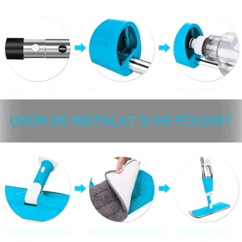 Mop cu Pulverizator Rezervor 600ml Lavetă Microfibră Albastru