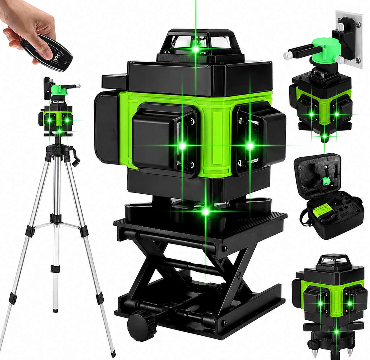 Nivelă Laser 4D cu 16 Linii, Lumină Verde, Autonivelare, Telecomandă și Trepied de 150 cm Inclus-1