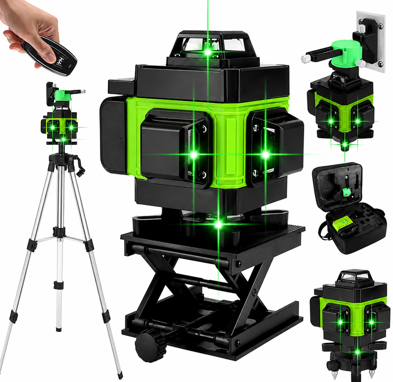 Nivelă Laser 4D cu 16 Linii, Lumină Verde, Autonivelare, Telecomandă și Trepied de 150 cm Inclus-1